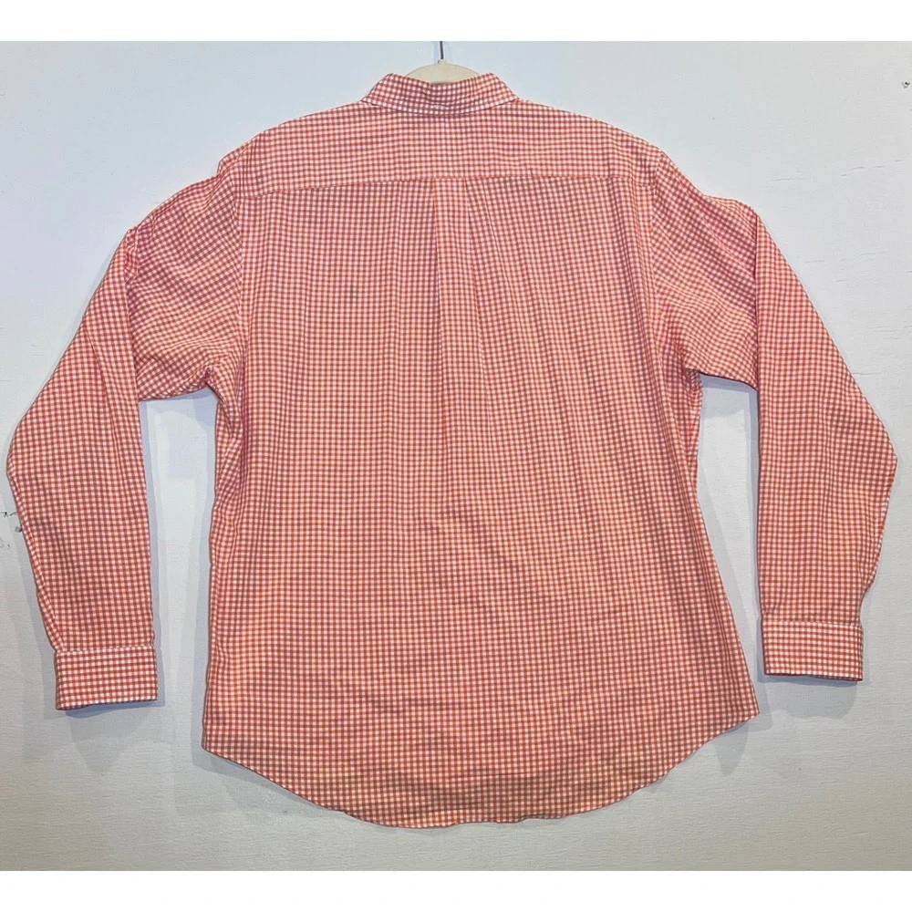 Ralph Lauren Mens Custom Fit Gingham Button Down Orange White XL Long Sleeve